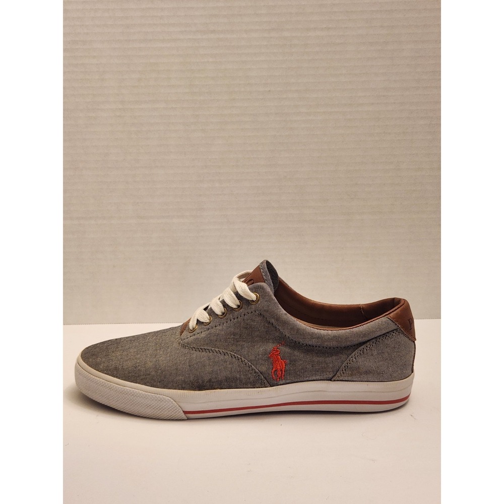 Polo Ralph‎ Lauren Vaughn Red & Gray Canvas Mens Shoes Sz 12D Preppy Ohio State - Picture 3 of 10